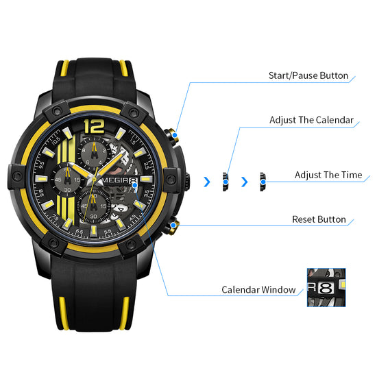 MEGIR Chronograph Mens Sport Watches with Silicone Band Big Dial Military Quartz Watch Men Clock Relogio Masculino Reloj Hombre-10