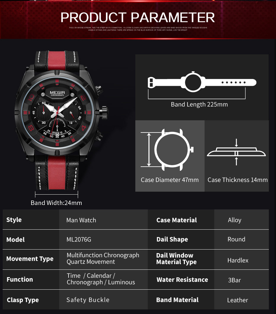 MEGIR Chronograph Sport Watch Men Quartz Wristwatches Clock Fashion Leather Army Military Watches Hour Time Relogio Masculino-8