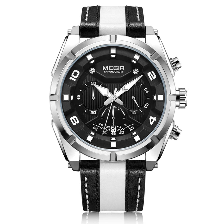 MEGIR Chronograph Sport Watch Men Quartz Wristwatches Clock Fashion Leather Army Military Watches Hour Time Relogio Masculino-5