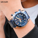 MEGIR Fashion Men Watches Luxury Business Watch for Men Stainless Steel Quartz Wrist Watch Calendar Date Clock Reloj Hombre 2065-0