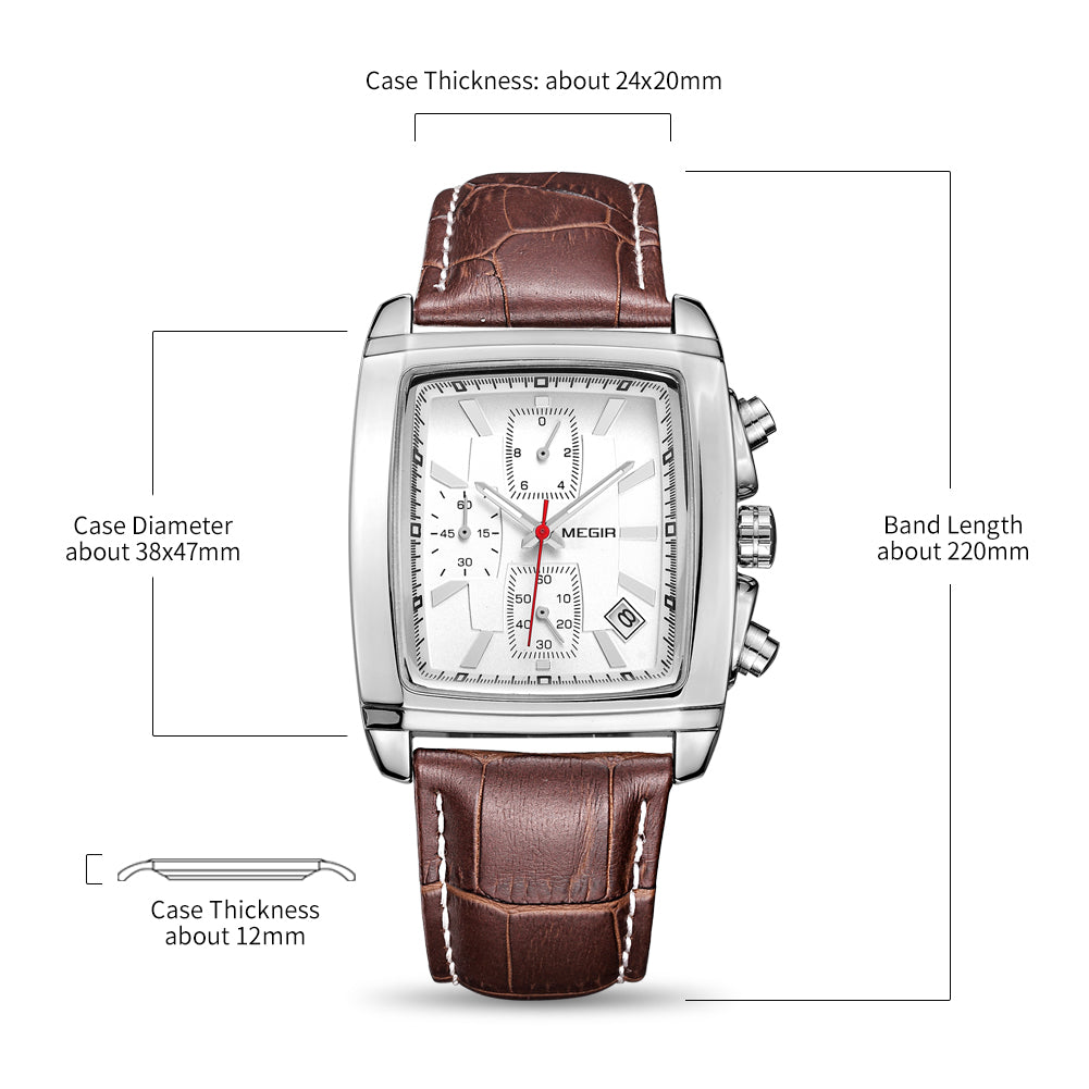 MEGIR Watch Men Business Wristwatch Rectangle Quartz Military Watches Waterproof Luminous Leather Casual Moda Clock Reloj Hombre-12