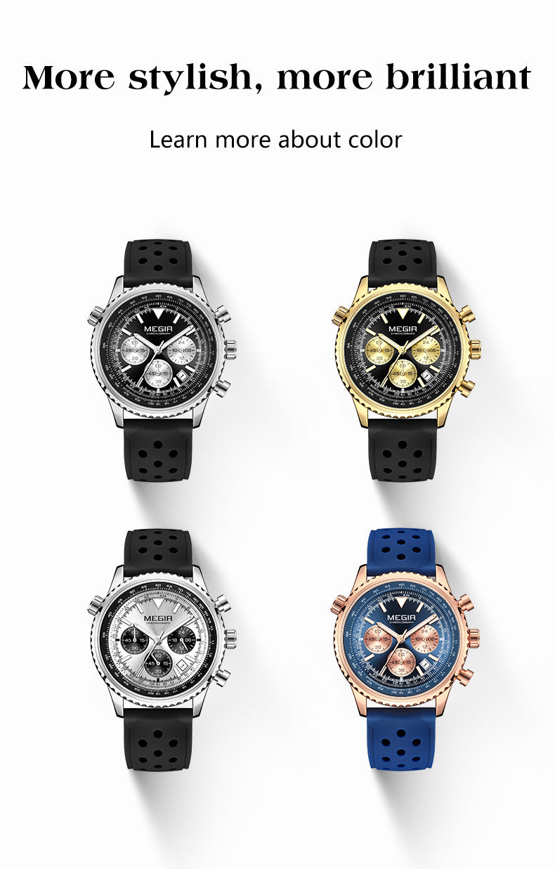 MEGIR Luxury Watches Men Fashion Silicone Band Quartz Military WristWatch Waterproof Big Dial Sport Chronograph with Date Clock-2