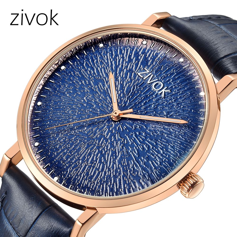 ZIVOK Fashion Quartz Wristwatch Men Sports Watches Waterproof Leather Strap Men&