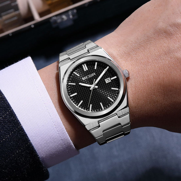 MEGIR Luxury Business Watches for Men Stainless Steel Strap Waterproof Calendar Male Quartz Wristwatch Clock Reloj Hombre 1086-1