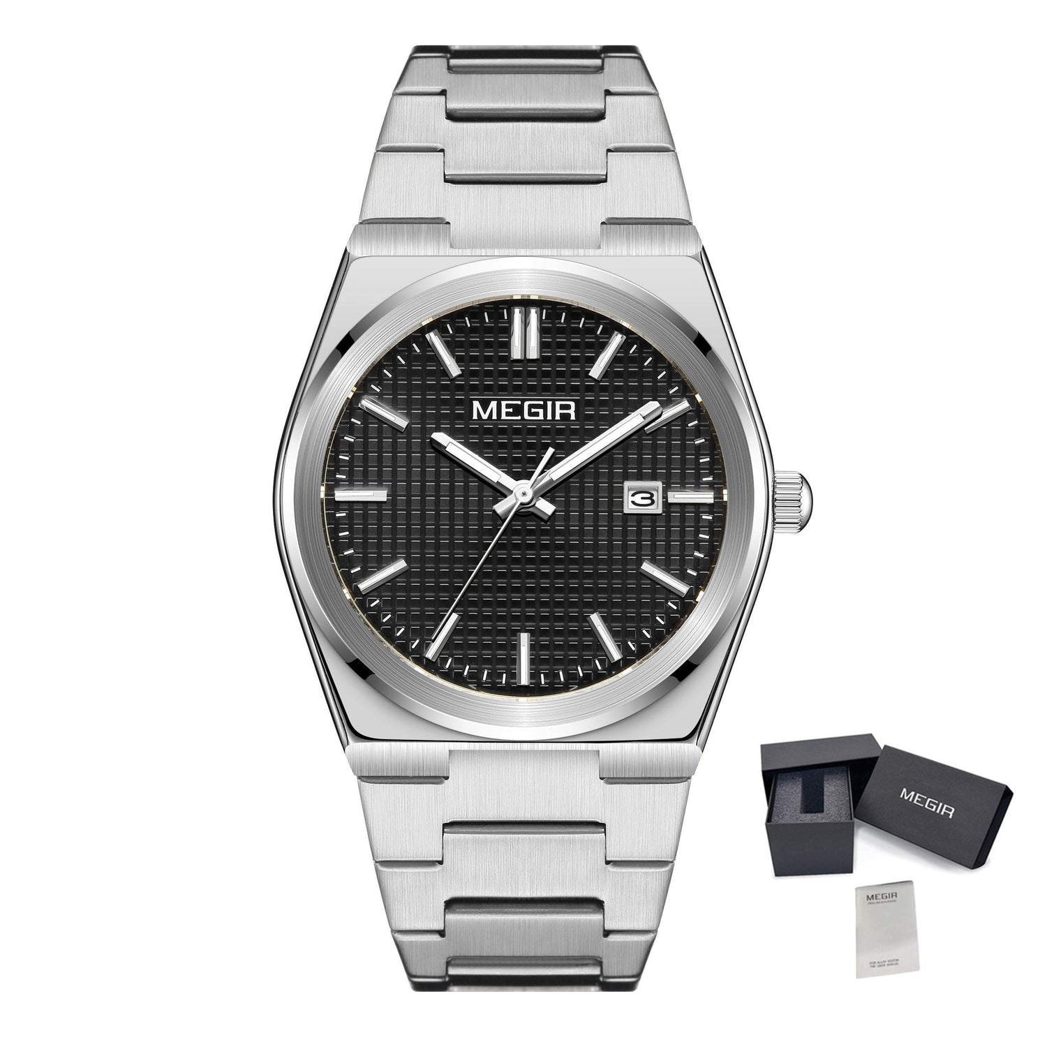 MEGIR Luxury Business Watches for Men Stainless Steel Strap Waterproof Calendar Male Quartz Wristwatch Clock Reloj Hombre 1086-15