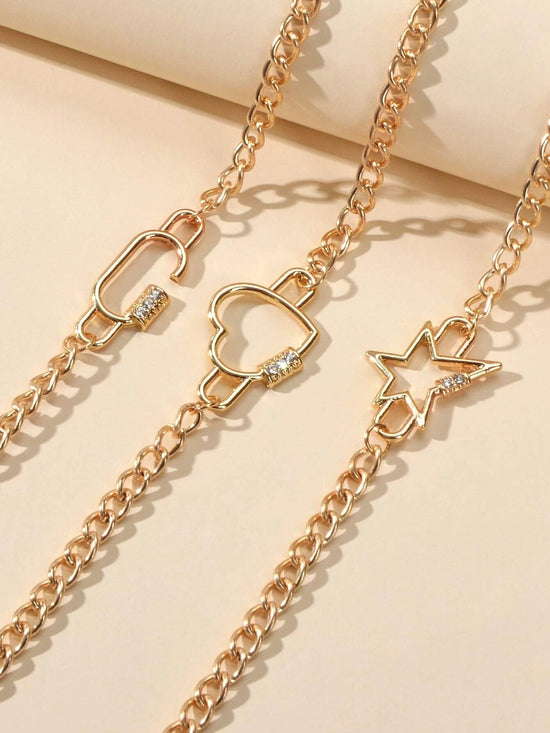Fashion Jewellery Gold Star Heart Geometric Charm Bracelet Set Accessories
