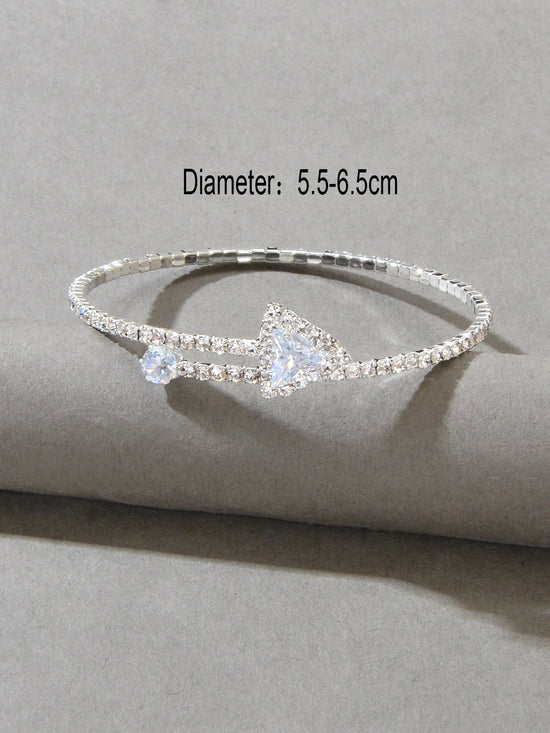 Sparkly Anniversary Gift Rhinestone Silver Arrow Bangle Wedding Bridal Bracelet