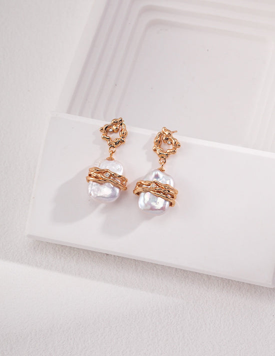Rectangle Freshwater Pearl Earrings-0
