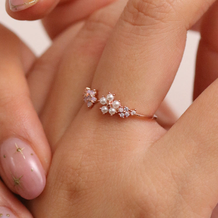 Moonstone & Pearl Flower Adjustable Ring-3