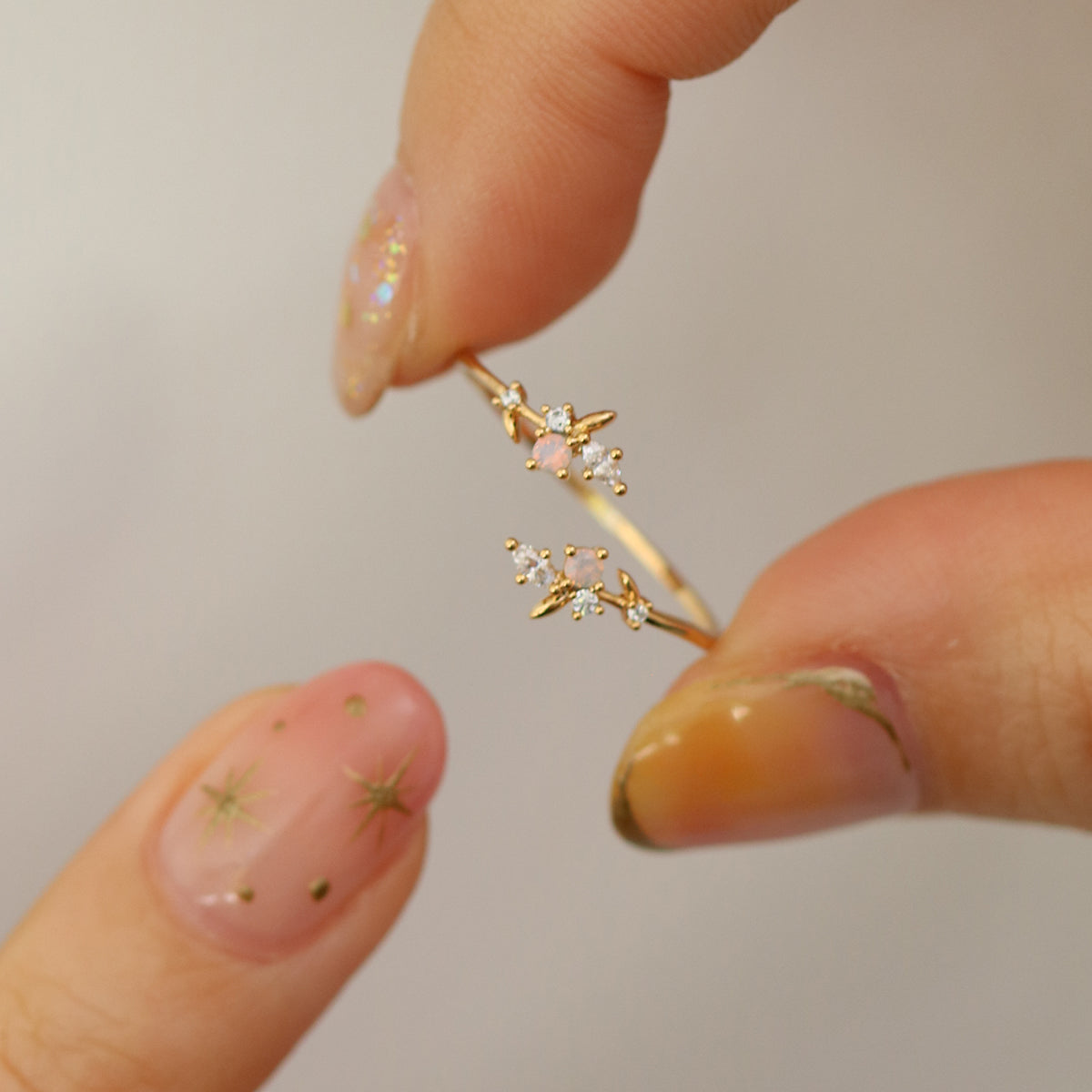 Rose quartz branch ring-4