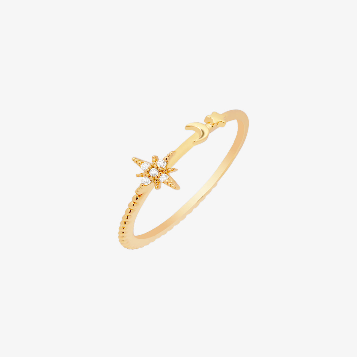 Elegant moon and star ring on a woman&