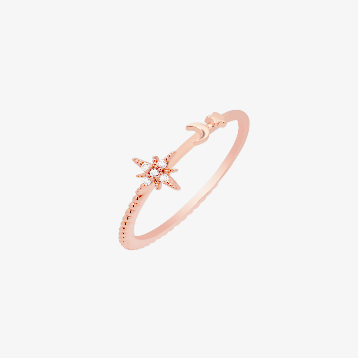 Elegant moon and star ring on a woman&