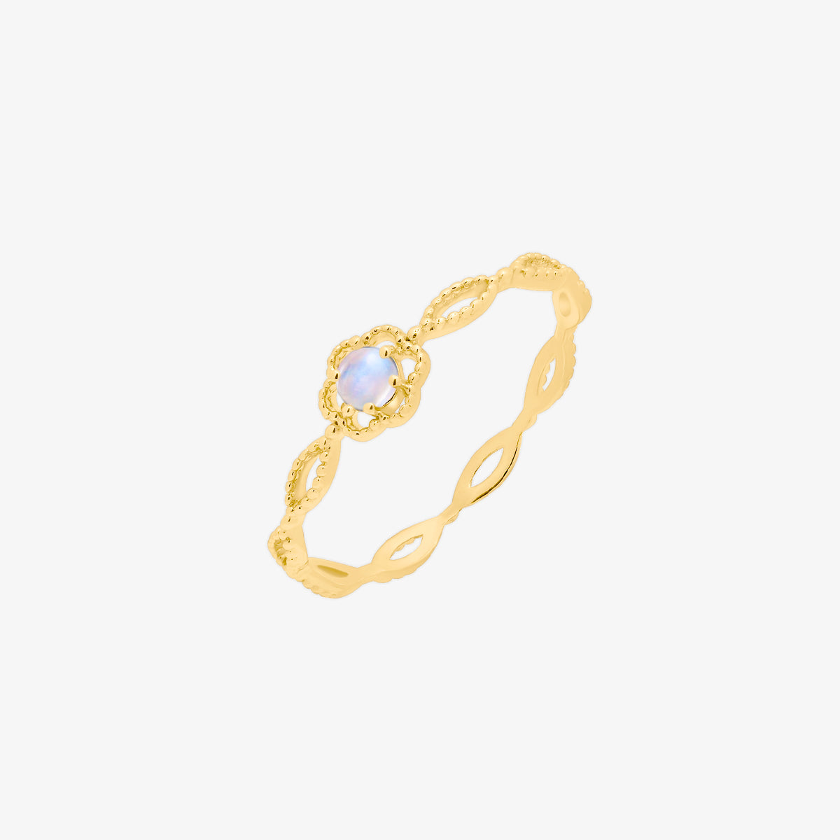 Elegant moonstone rose ring with a delicate flower design and gold band for stylish women.