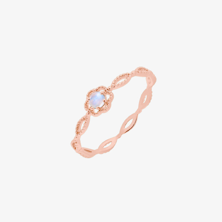 Elegant moonstone rose ring for stylish women, featuring a delicate flower design and captivating moonstone center.