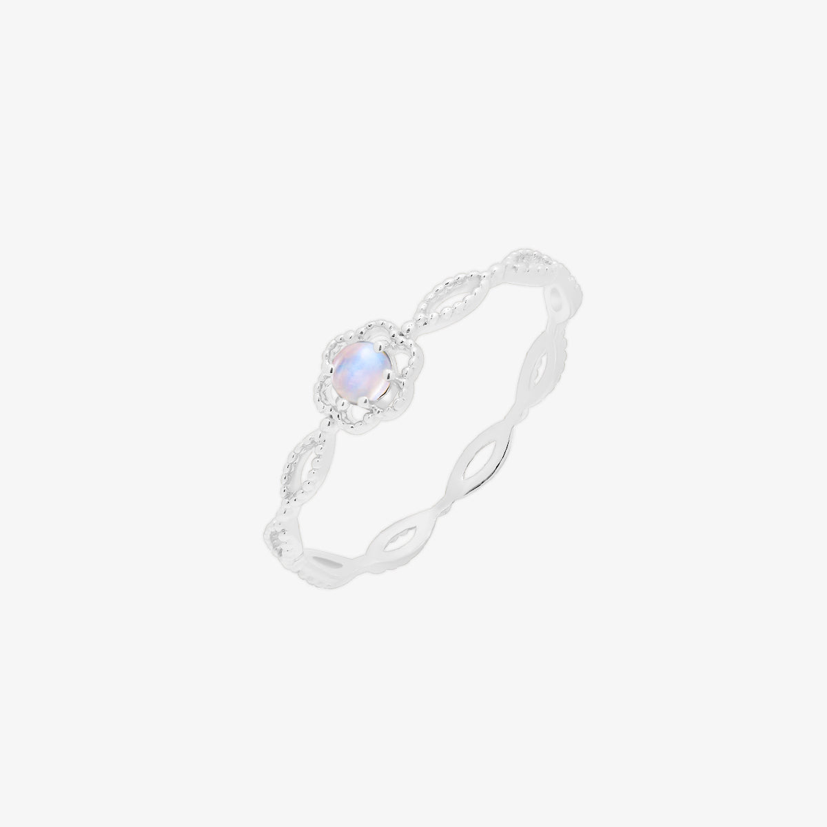 Elegant moonstone rose ring with a delicate flower design, featuring a captivating moonstone center.