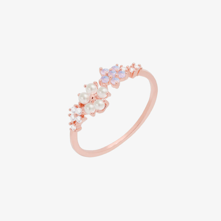 Moonstone & Pearl Flower Adjustable Ring-6
