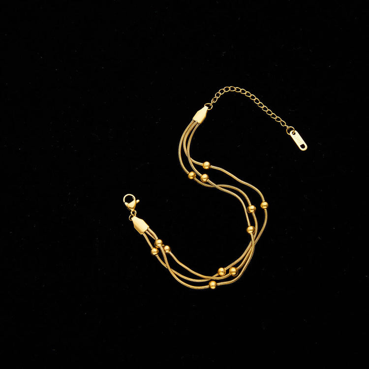 Triple Layer Gold Chain Bracelet with Beads | Elegant Women’s Jewelry-3
