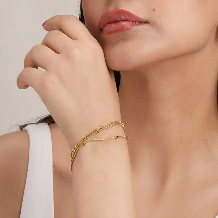 Triple Layer Gold Chain Bracelet with Beads | Elegant Women’s Jewelry-4