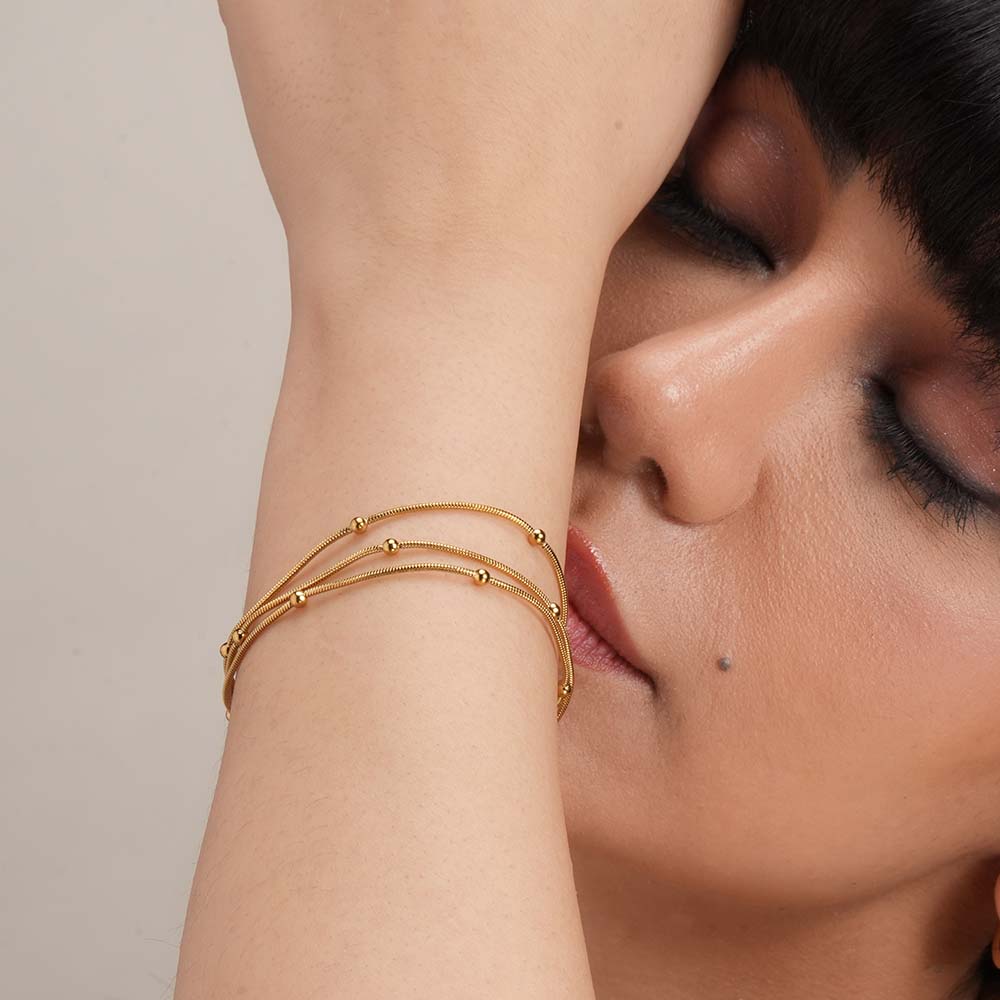 Triple Layer Gold Chain Bracelet with Beads | Elegant Women’s Jewelry-2