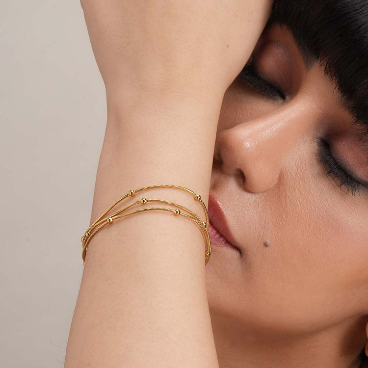 Triple Layer Gold Chain Bracelet with Beads | Elegant Women’s Jewelry-2