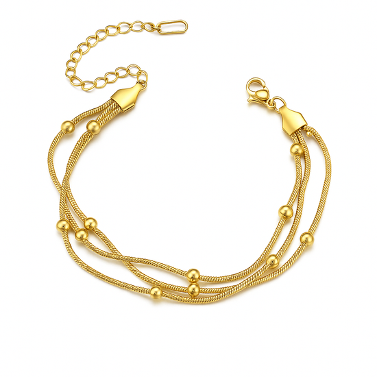Triple Layer Gold Chain Bracelet with Beads | Elegant Women’s Jewelry-0