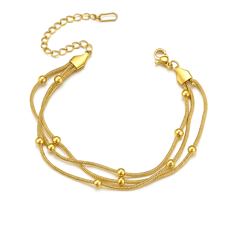 Triple Layer Gold Chain Bracelet with Beads | Elegant Women’s Jewelry-0
