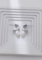 Zircon Set C-shaped Pearl Earrings-4