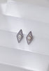 Diamond-shaped Zirconia and Pearl Stud Earrings-3
