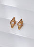 Diamond-shaped Zirconia and Pearl Stud Earrings-5