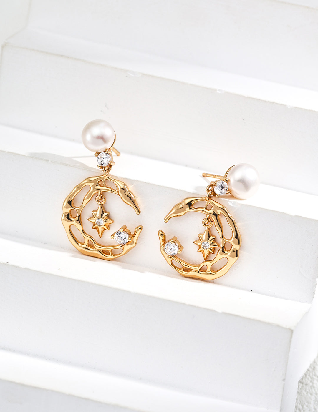 Natural Pearl Star and Moon Earrings-1