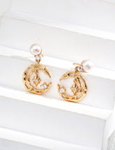 Natural Pearl Star and Moon Earrings-1