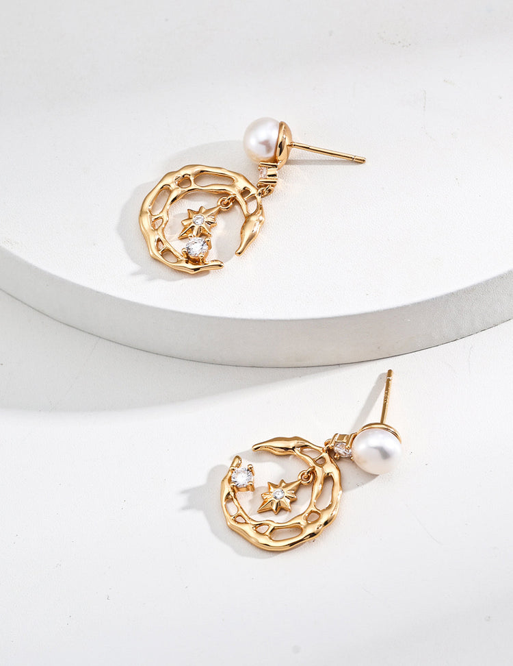 Natural Pearl Star and Moon Earrings-2