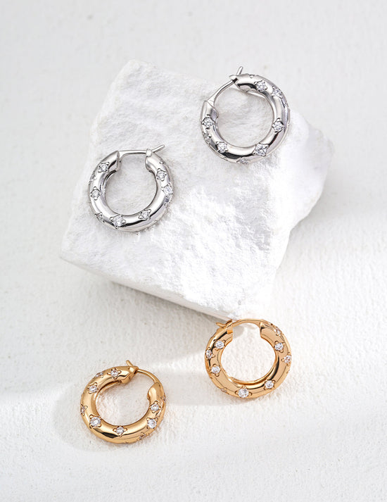 Round Zirconia Design Earrings-0