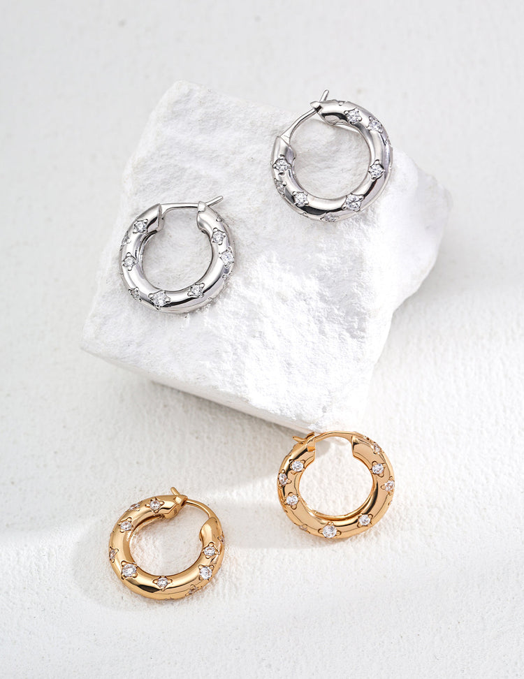 Round Zirconia Design Earrings-0