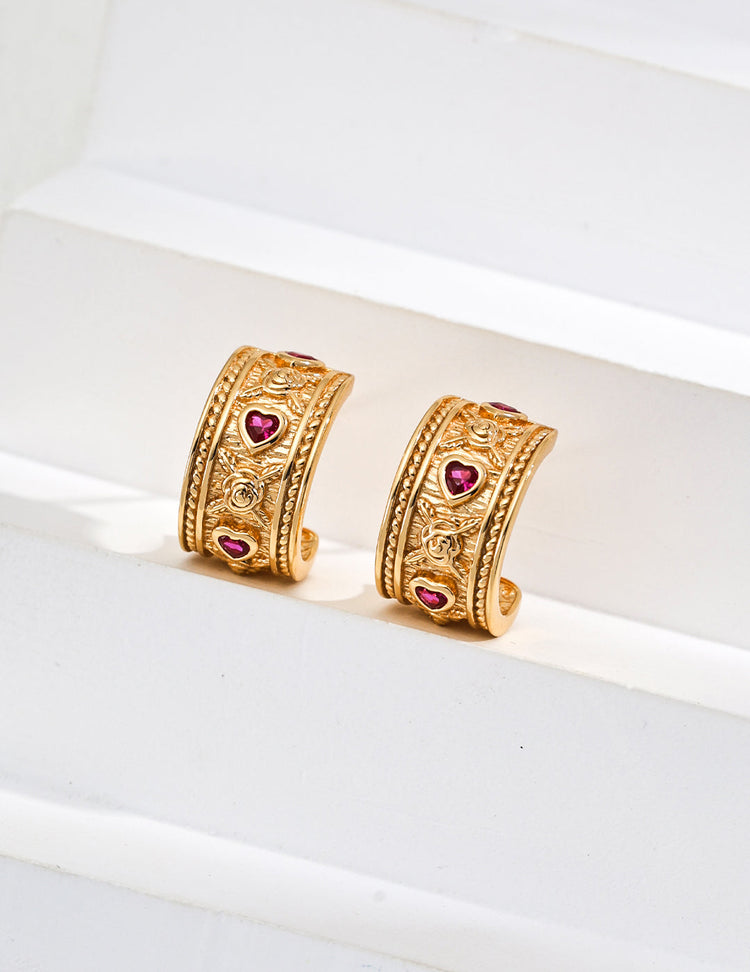 Vintage Heart-Shaped Zircon Earrings-1