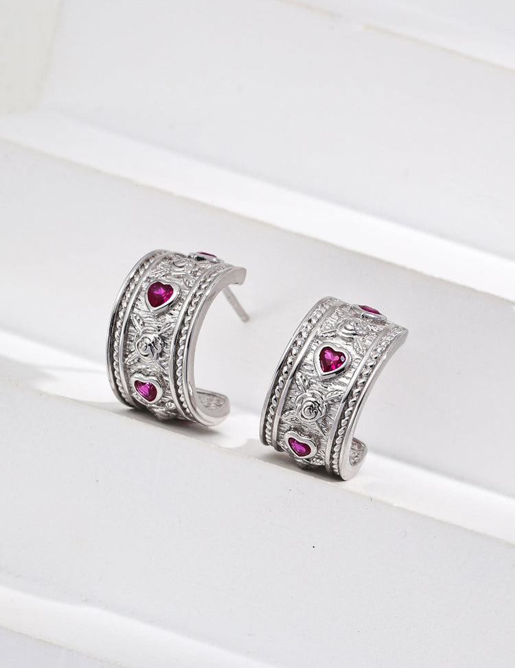 Vintage Heart-Shaped Zircon Earrings-2