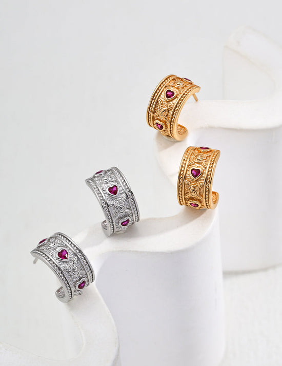 Vintage Heart-Shaped Zircon Earrings-0