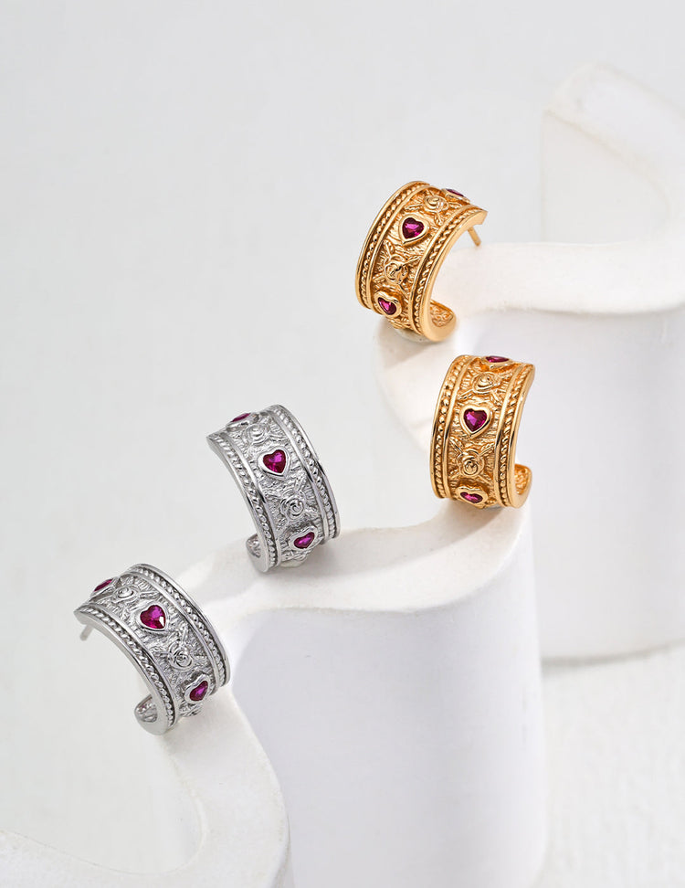 Vintage Heart-Shaped Zircon Earrings-0