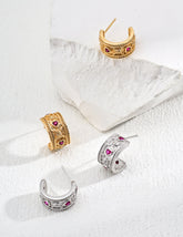 Vintage Heart-Shaped Zircon Earrings-3