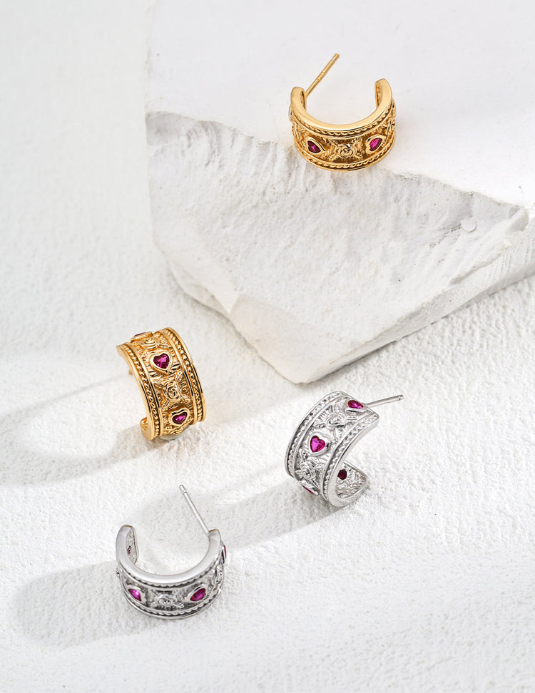 Vintage Heart-Shaped Zircon Earrings-3